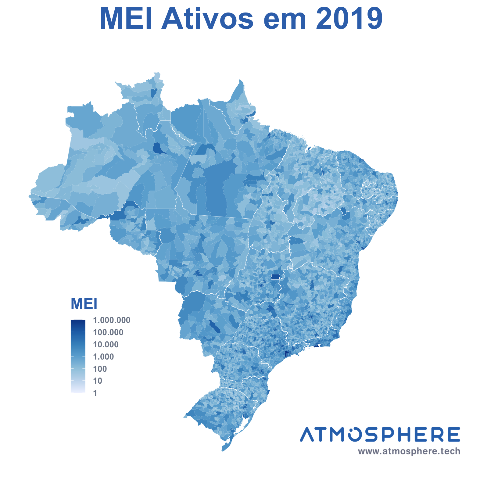 Atmosphere Mapa de MEI Ativos por município em 2019