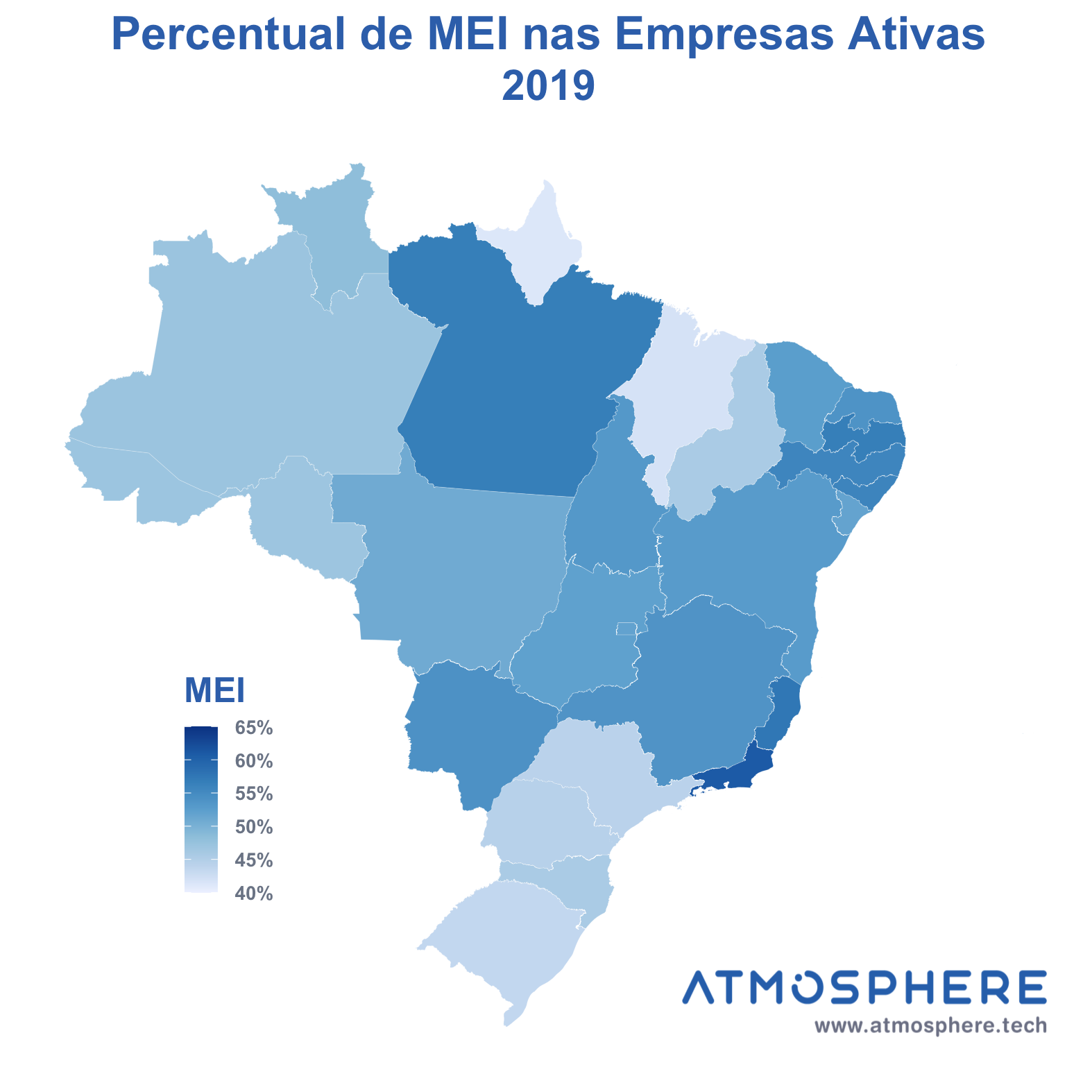 Atmosphere Mapa de MEI Ativos percentual por estado em 2019